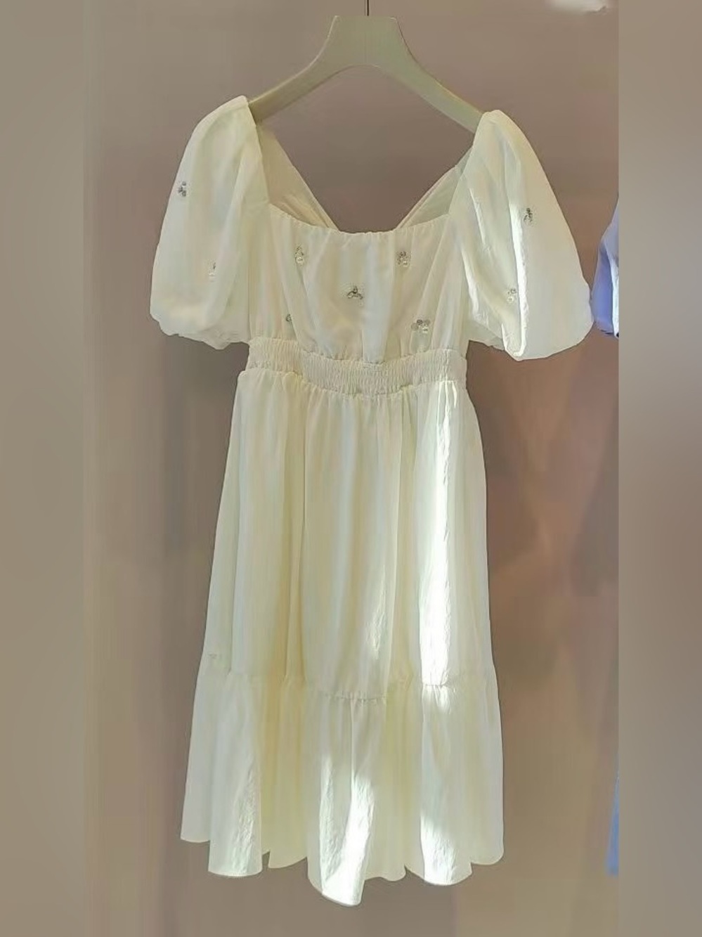 Snidel- White Puff-Sleeve Smocked Waist Dress